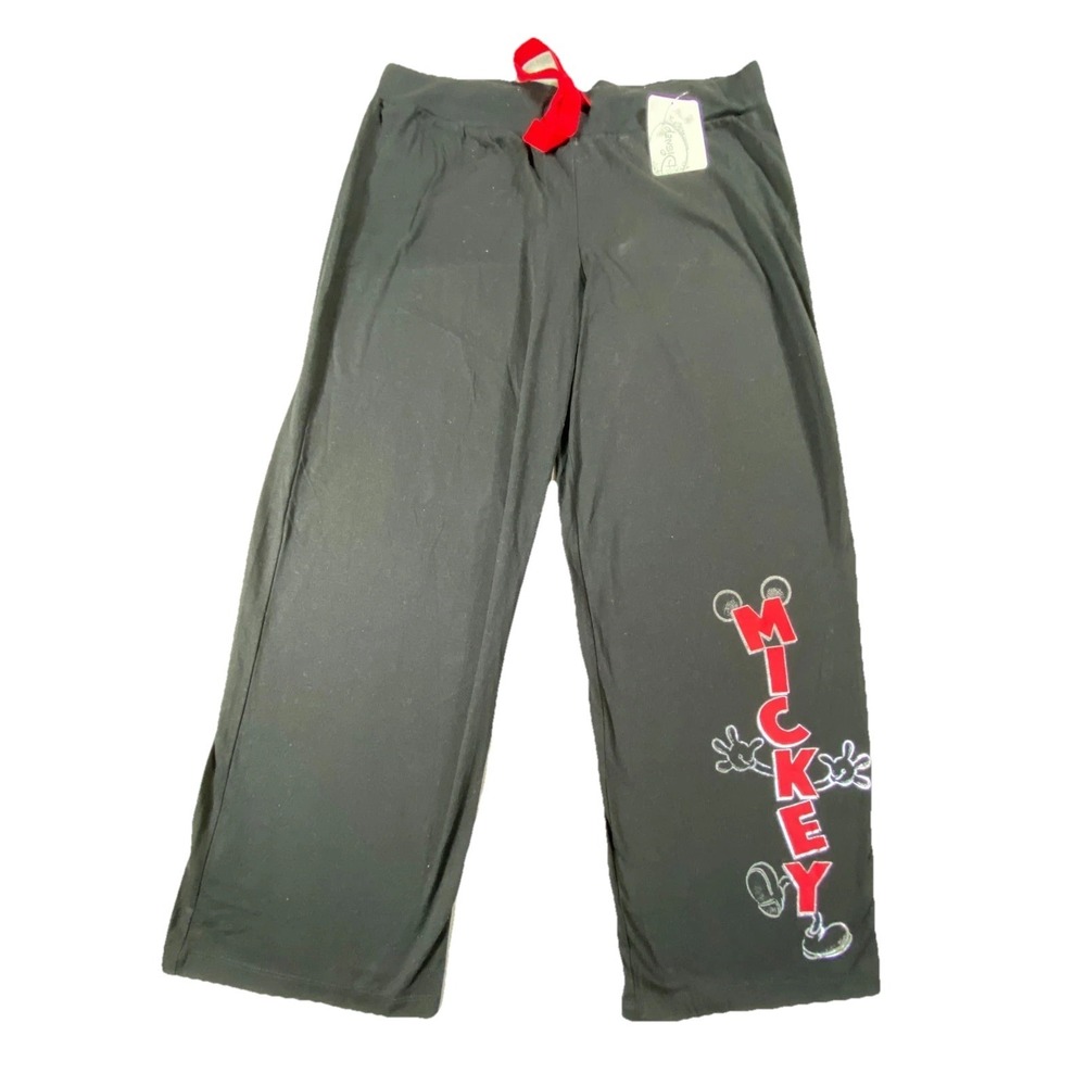 Disney Mickey Mouse Pants Mens XL Black Sleep Lounge Graphic Spellout String NEW